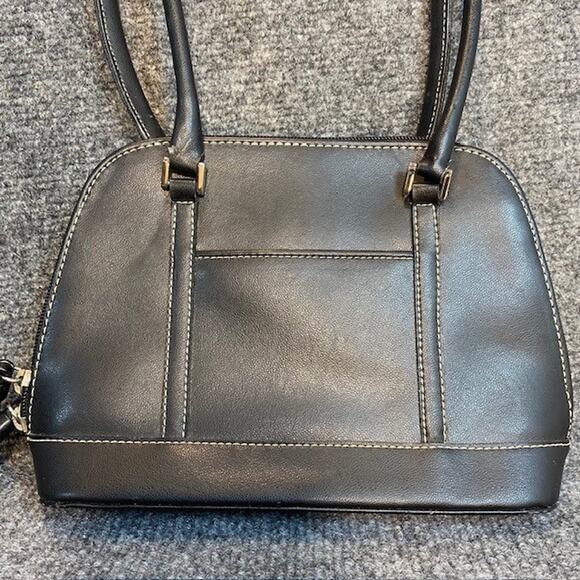 Vintage Y2K Liz Claiborne Black Faux Leather Bag Purse Double Handles Small - Picture 3 of 7